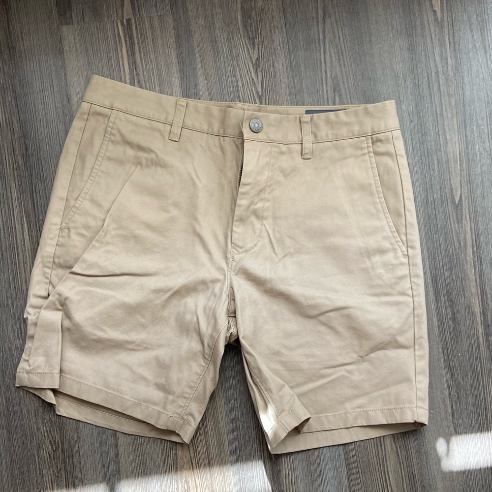 Bonobos size 32 7” inseam chino flat front shorts performance link khaki